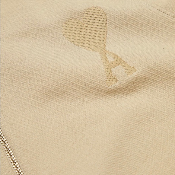 AMI PARIS FULL ZIP BEIGE HOODIE - Picture 3 of 5